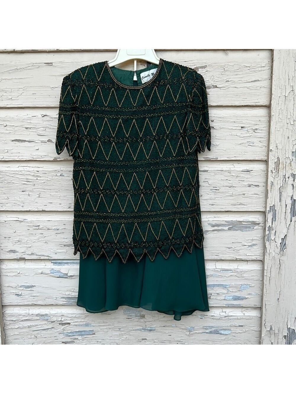 Vintage Camille Marie Silk Beaded Holiday Christmas Evening Event Blouse Top S H